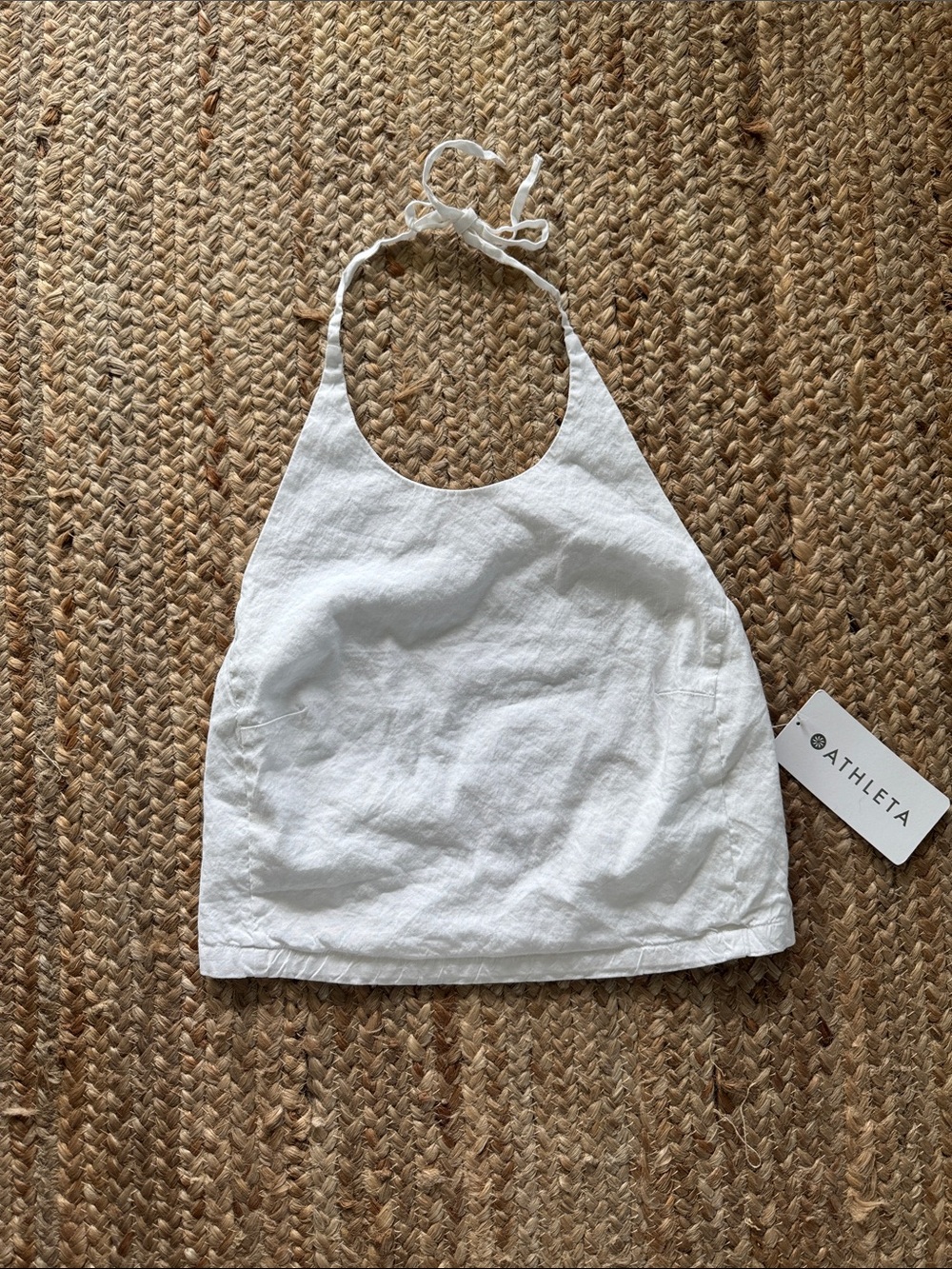 Athleta White Halter Crop Top with Tie Neck